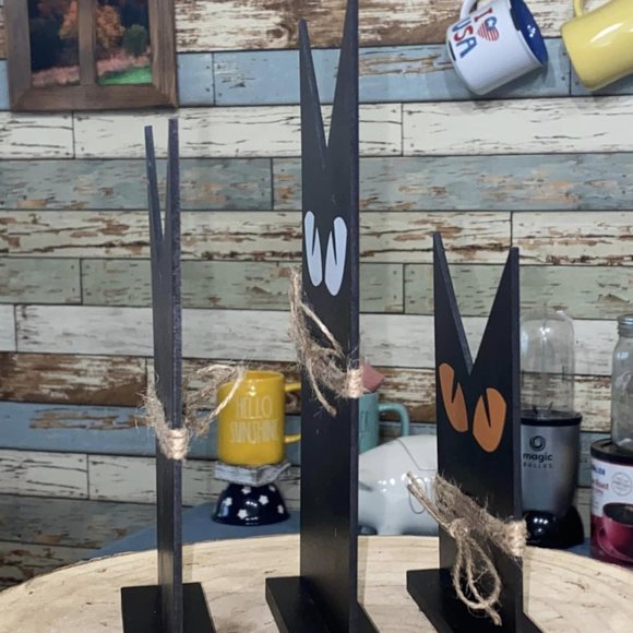 Black Cat Halloween Wood 3-Pc Set - Picture 3 of 3